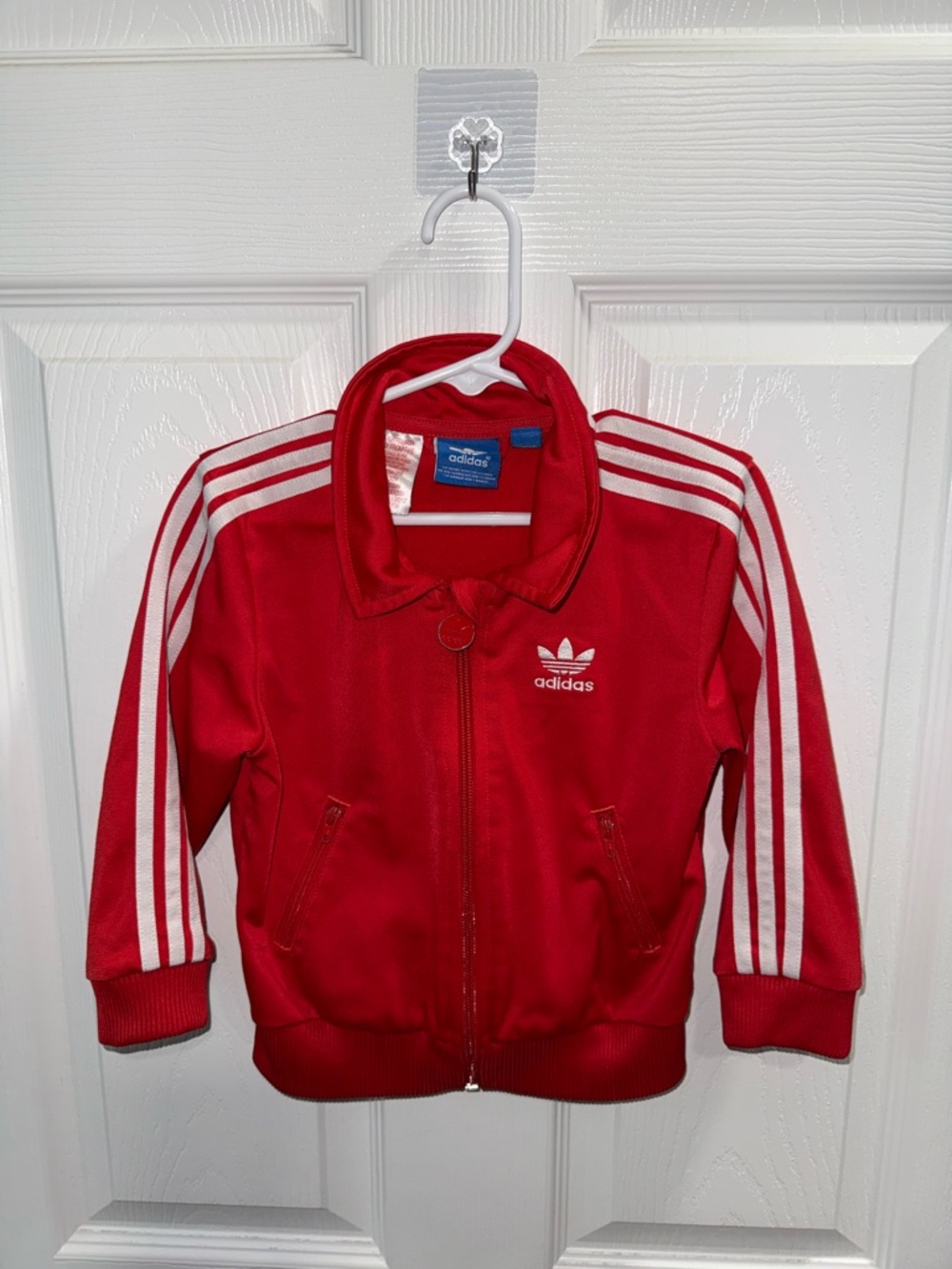 Vintage adidas Red Kids Zip-Up Track Jacket with White Stripes